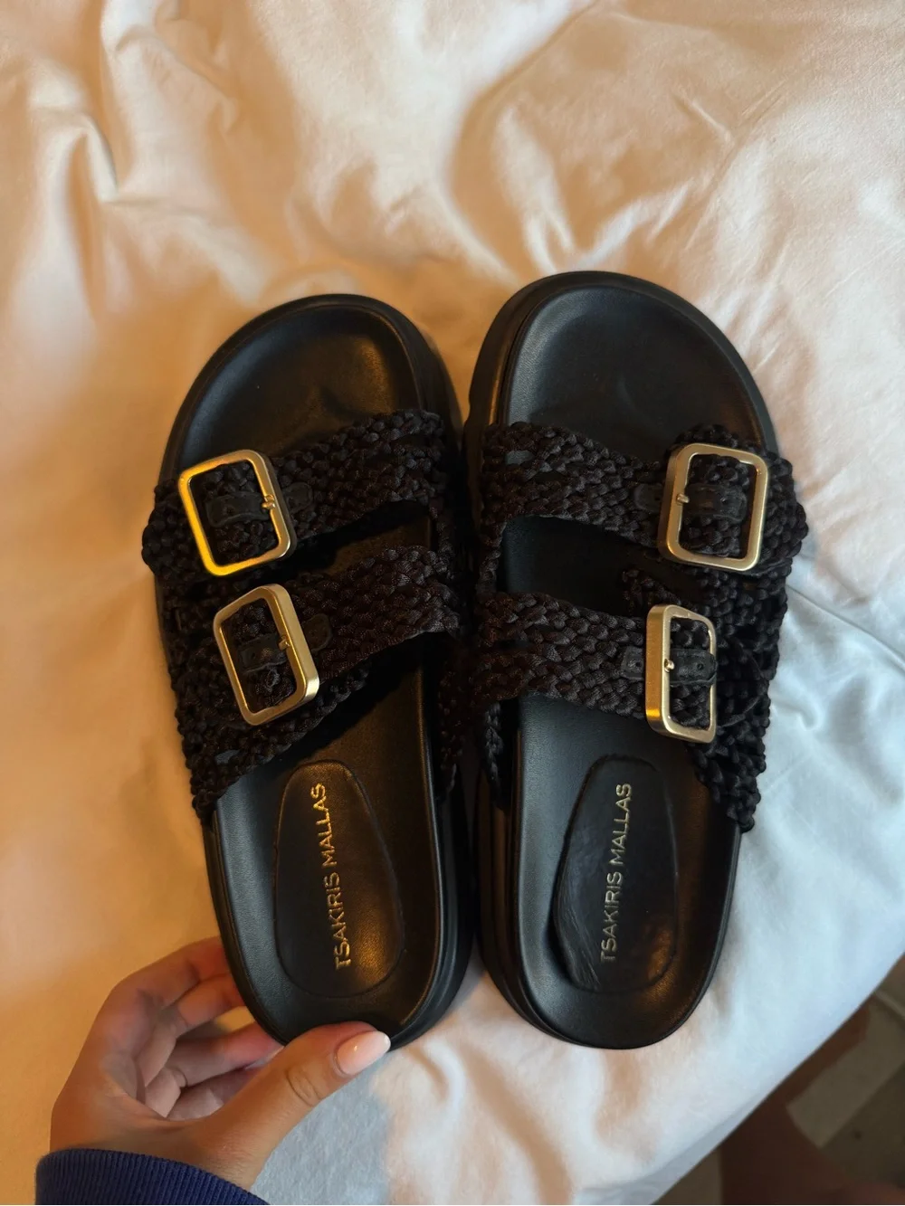 Kids' Black Braided Slide Sandals